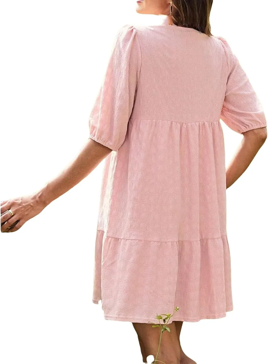 Dresses for Women Boho Loose Fit Drawstring V Neck Short Sleeve Printed Mini Dress Summer Casual Dressy 2025