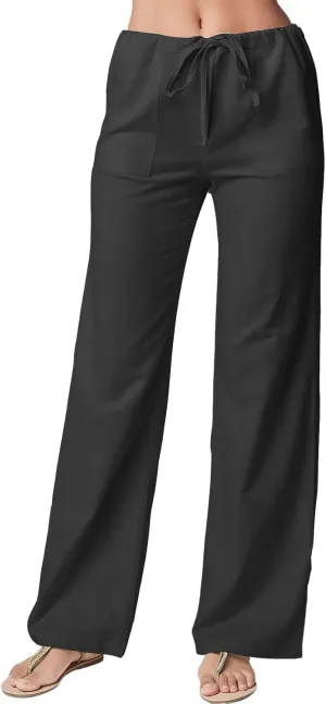 ebossy Women' Classic Drawstring Cotton Linen Pants Summer Slim Fit Straight Leg Lounge Trouser