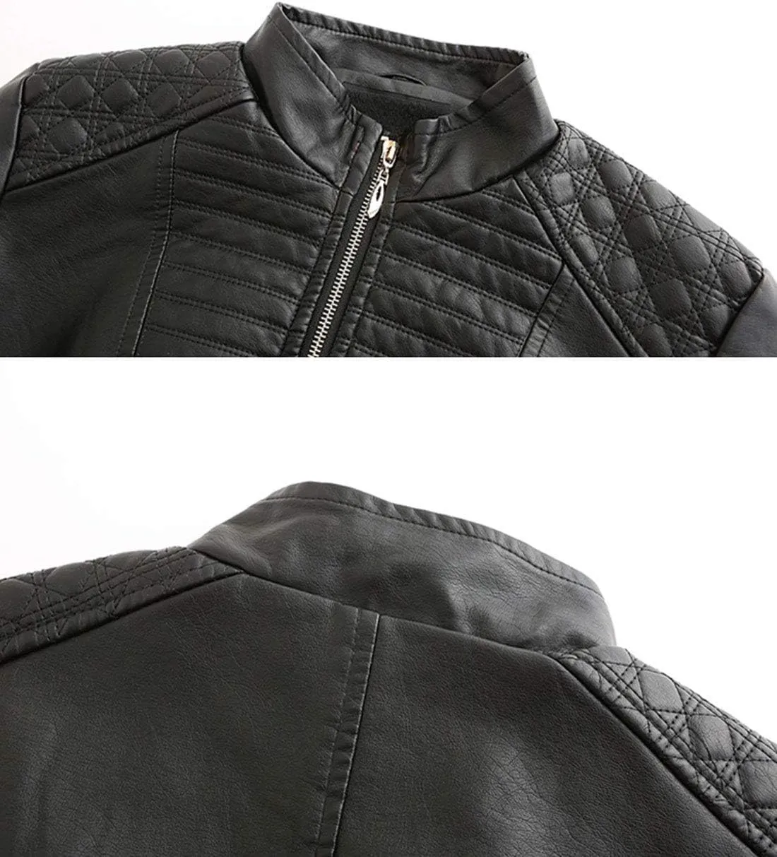 ebossy Women's Casual Full Zip Tailored Faux Leather Moto Biker Jacket