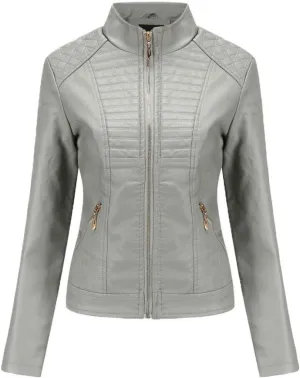 ebossy Women's Casual Full Zip Tailored Faux Leather Moto Biker Jacket