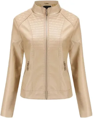 ebossy Women's Casual Full Zip Tailored Faux Leather Moto Biker Jacket