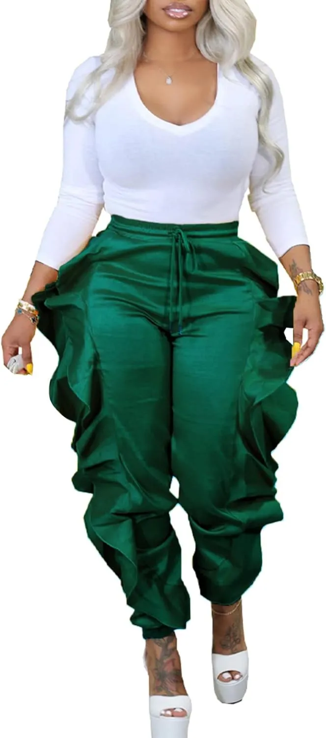 Ecirod Womens Comfy Casual Drawstring Chino Pants High Elastic Waist Paperbag Pants Trousers