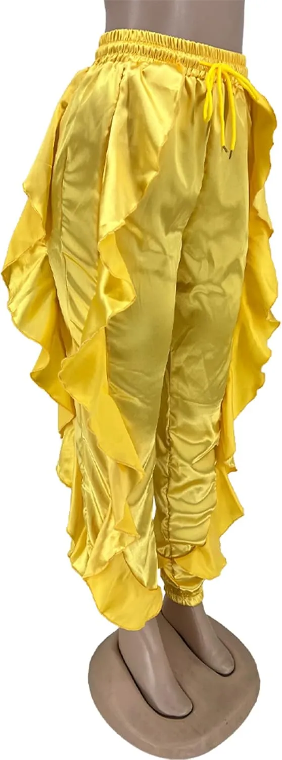 Ecirod Womens Comfy Casual Drawstring Chino Pants High Elastic Waist Paperbag Pants Trousers