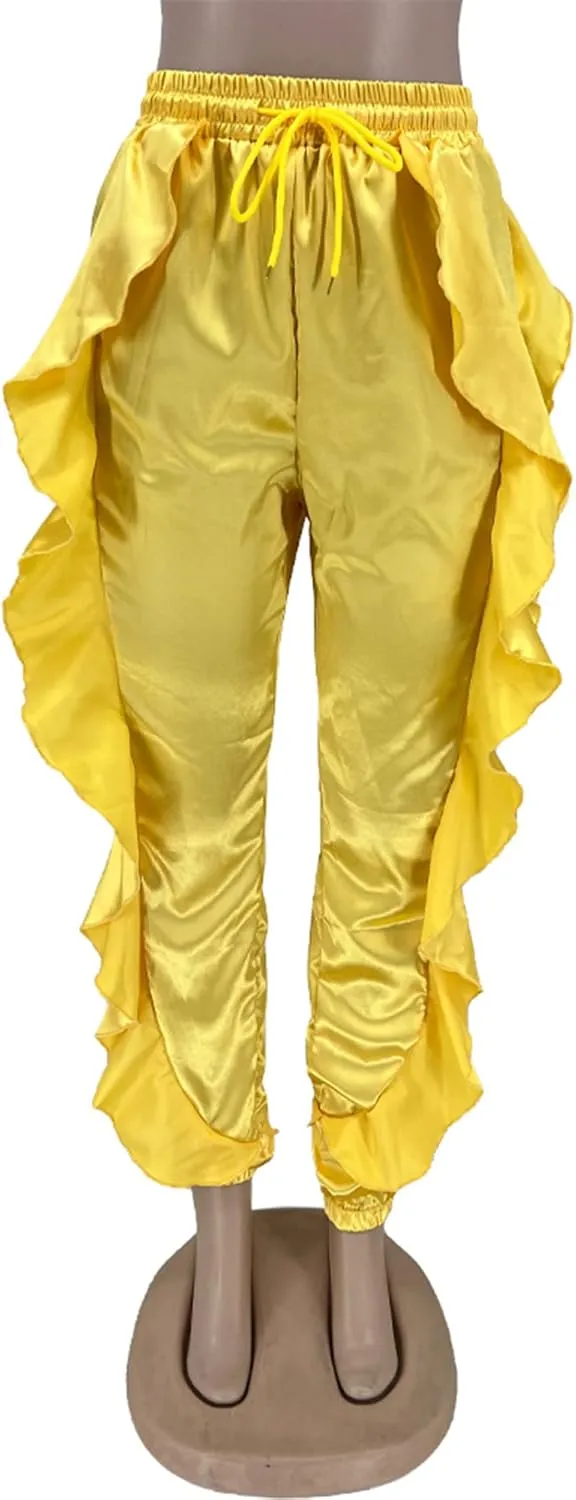 Ecirod Womens Comfy Casual Drawstring Chino Pants High Elastic Waist Paperbag Pants Trousers
