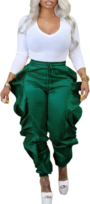 Ecirod Womens Comfy Casual Drawstring Chino Pants High Elastic Waist Paperbag Pants Trousers