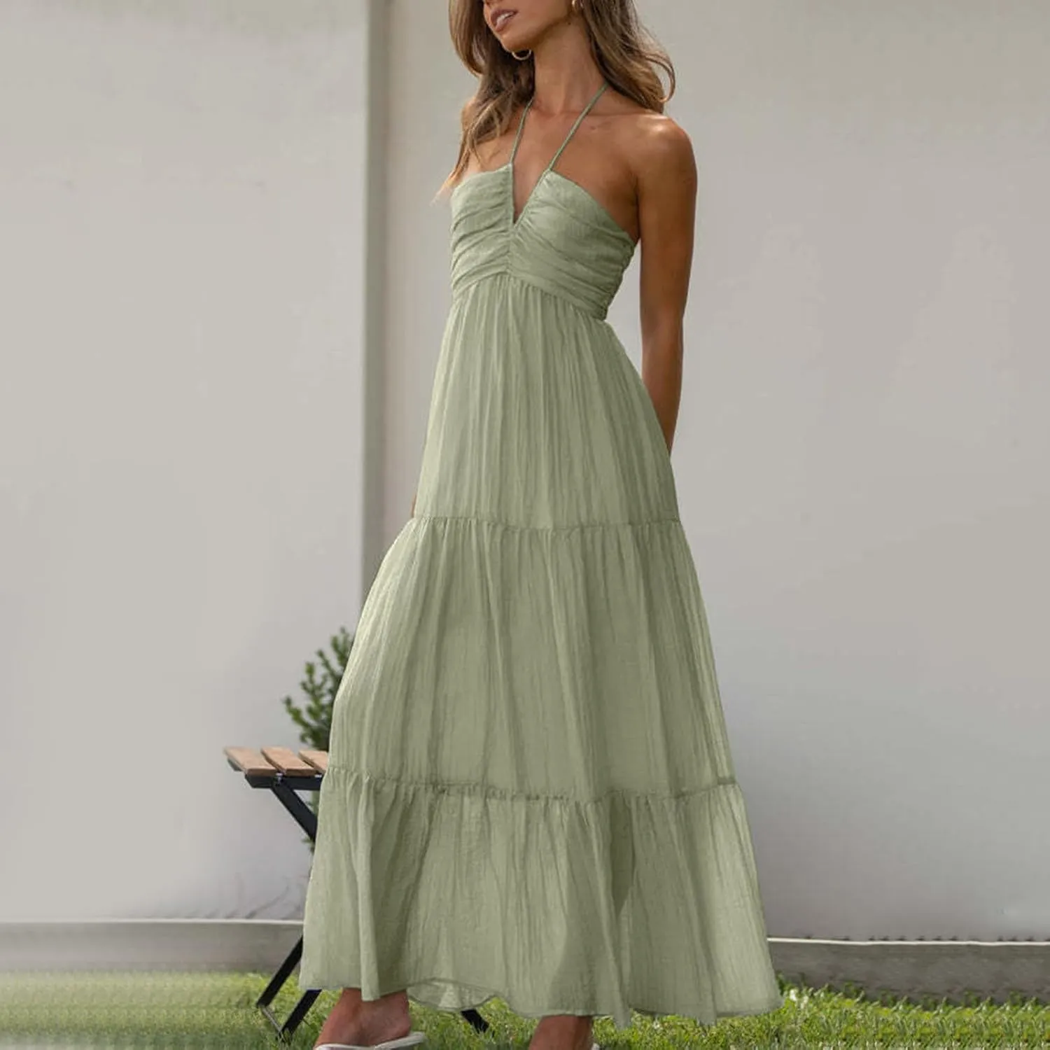 Eduavar Maxi Dresses for Women Summer, Bohemian Dresses for Women Sexy Halter Neck Off Shoulder Floral Print Long Dress