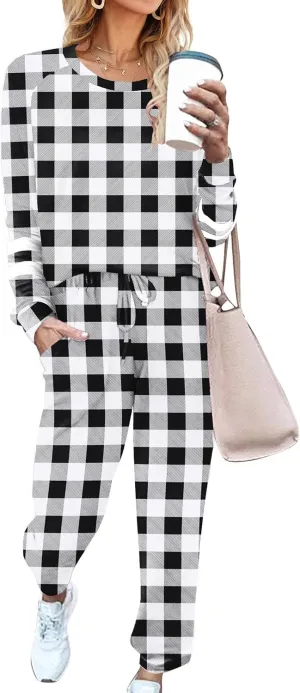 Ekouaer Sweatsuits Womens Loungewear Set Tracksuit Long Sleeve Pajamas Set with Pockets 2 Piece Outfits Lounge Sets