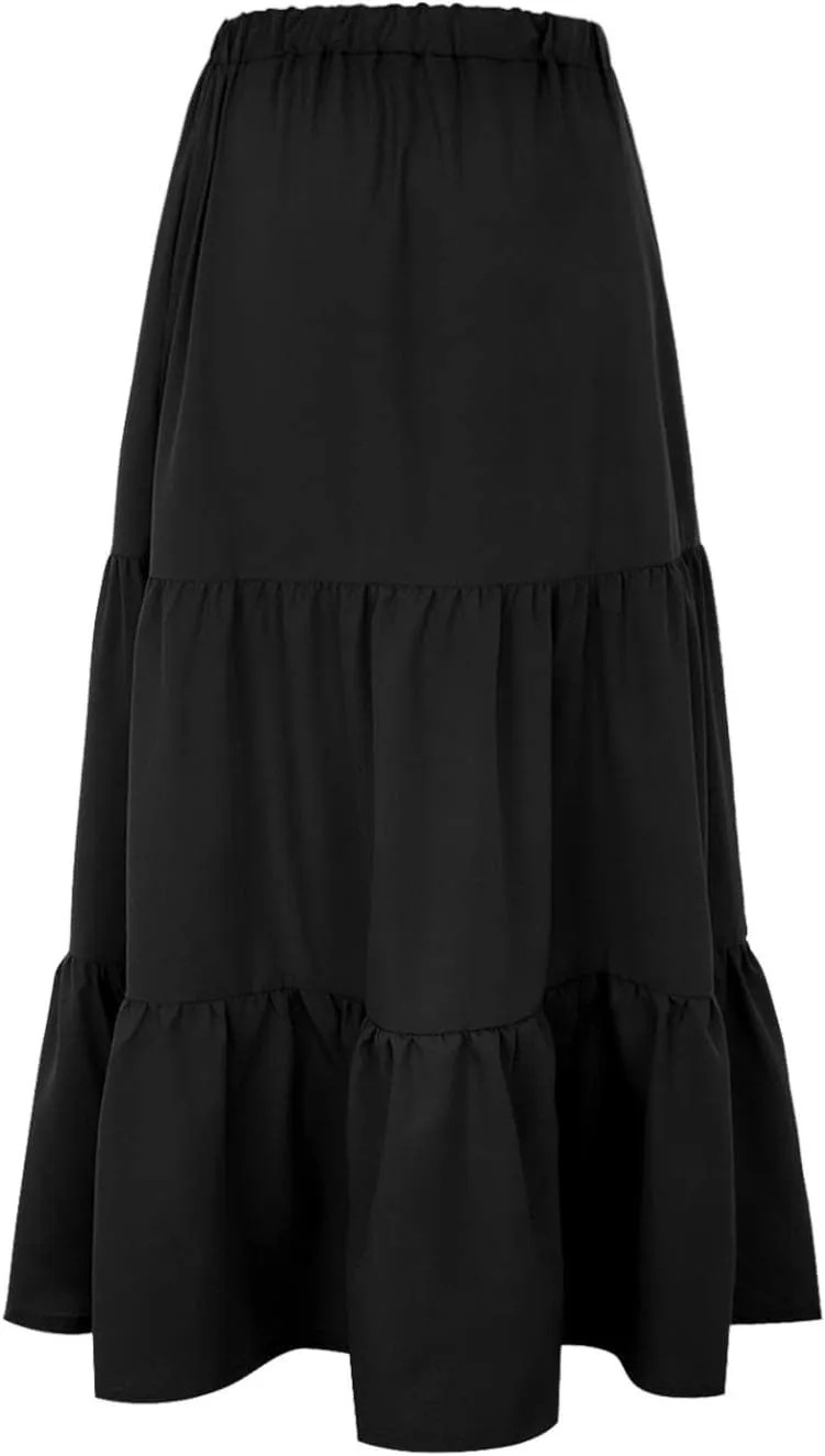 Elastic Swing with Pockets Womens Boho Summer A-Line Tiered Beach Pleated Flowy Dress Long Sheer Skirt Mini