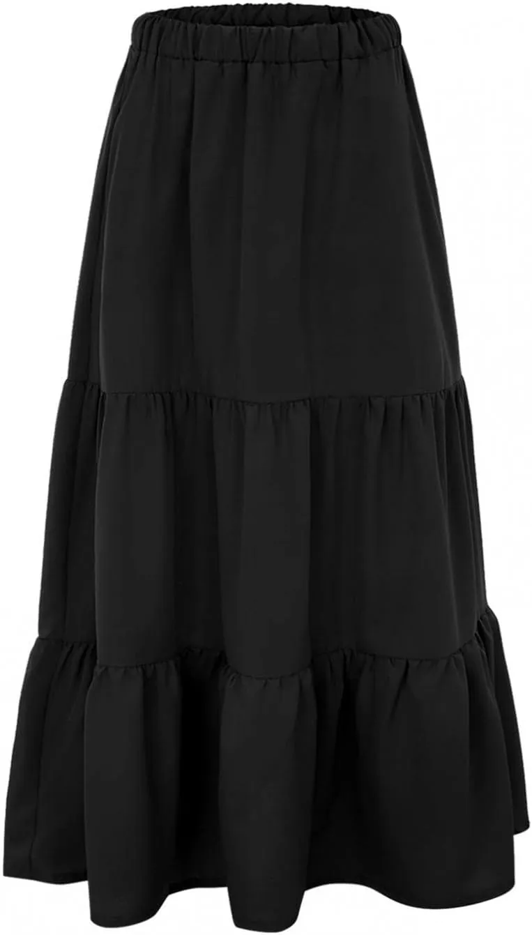 Elastic Swing with Pockets Womens Boho Summer A-Line Tiered Beach Pleated Flowy Dress Long Sheer Skirt Mini