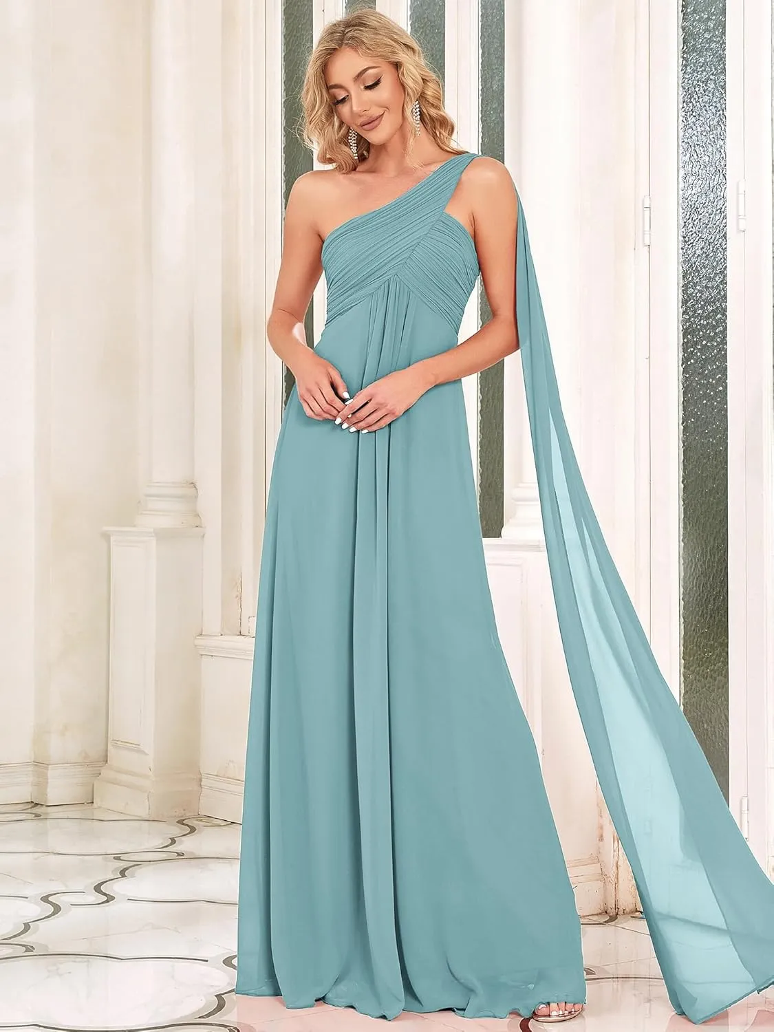 Ever-Pretty Women's Summer One-Shoulder Empire Waist Chiffon Pleated Maxi Formal Dress 09816