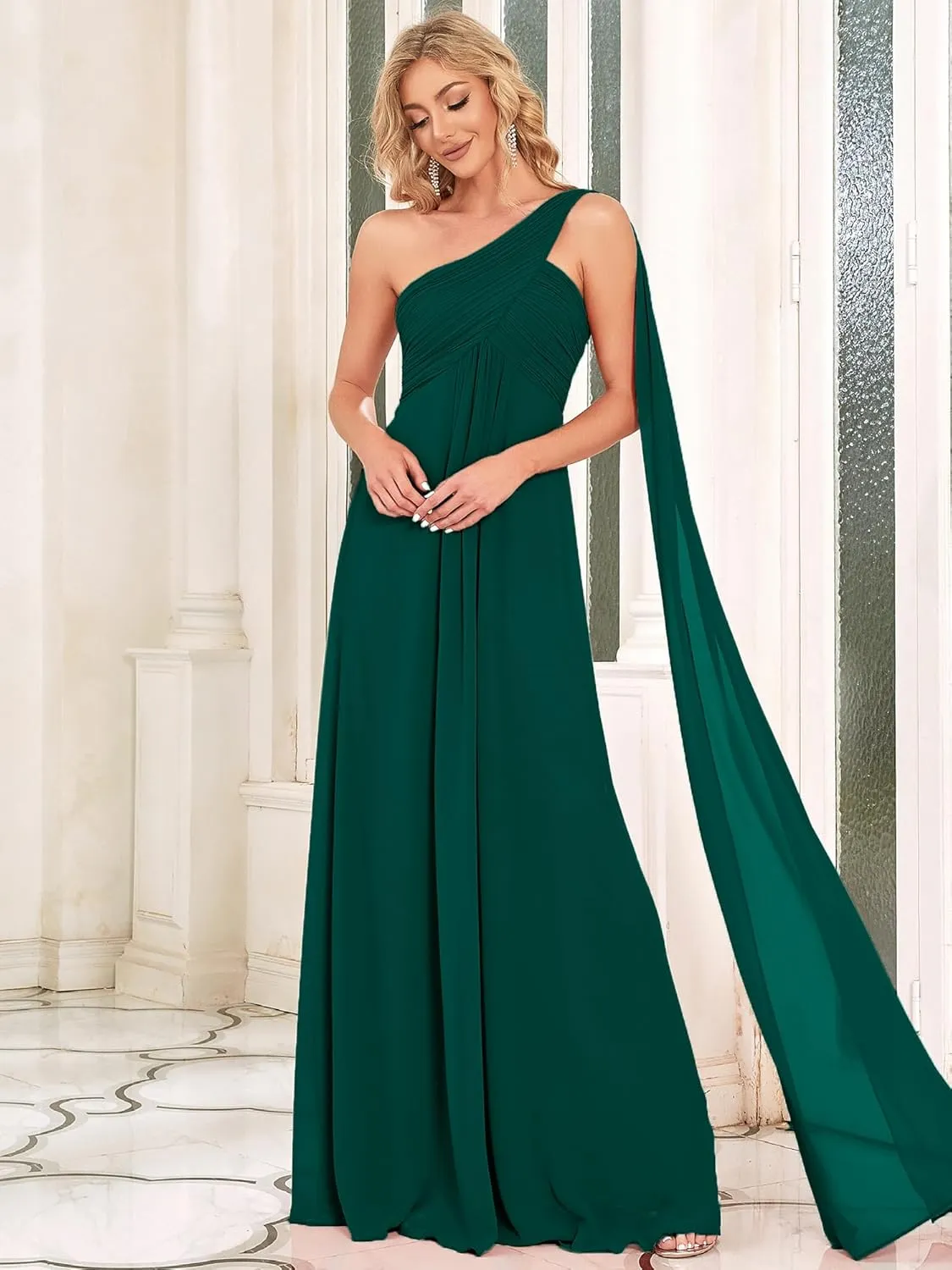 Ever-Pretty Women's Summer One-Shoulder Empire Waist Chiffon Pleated Maxi Formal Dress 09816