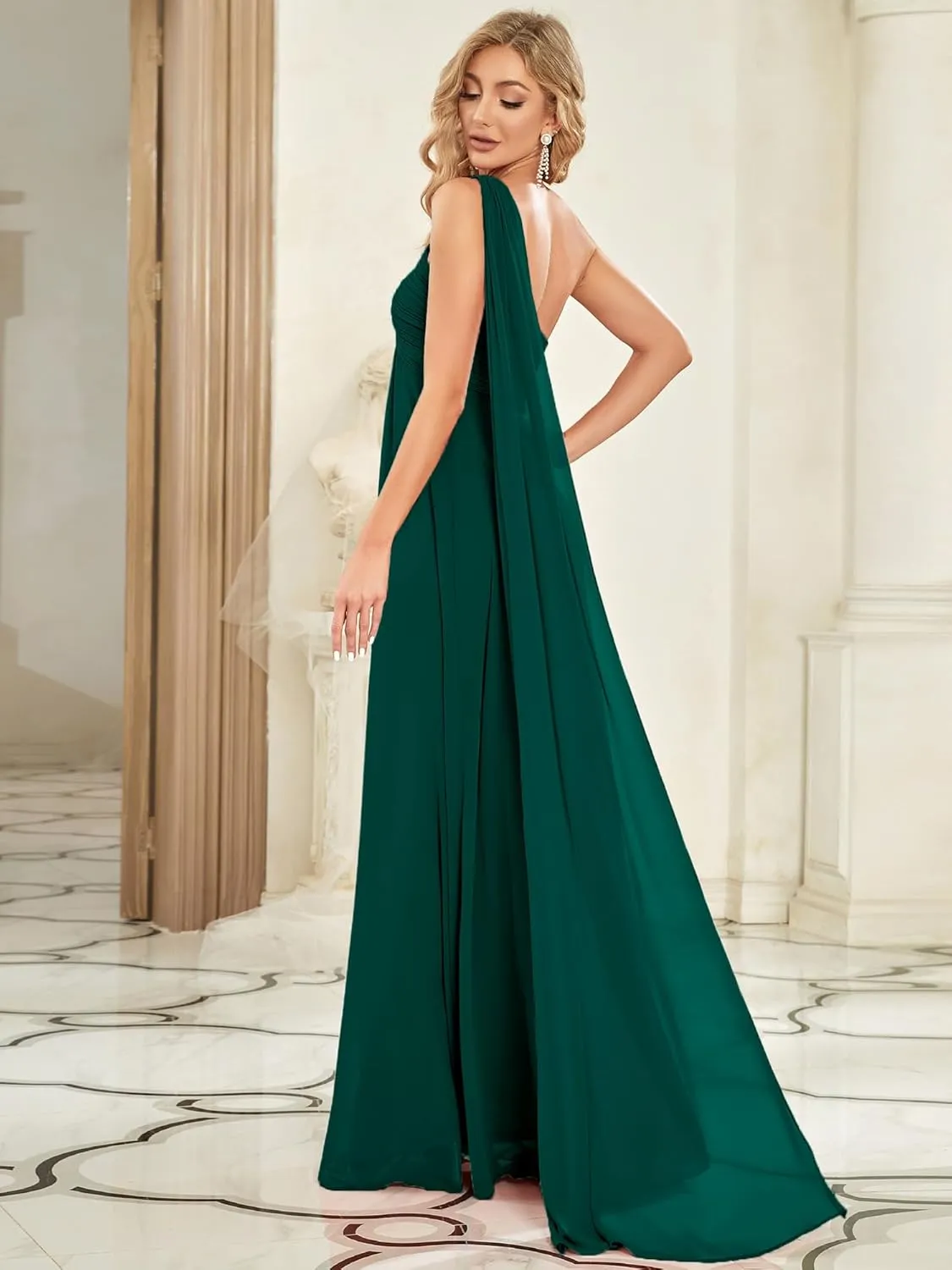 Ever-Pretty Women's Summer One-Shoulder Empire Waist Chiffon Pleated Maxi Formal Dress 09816
