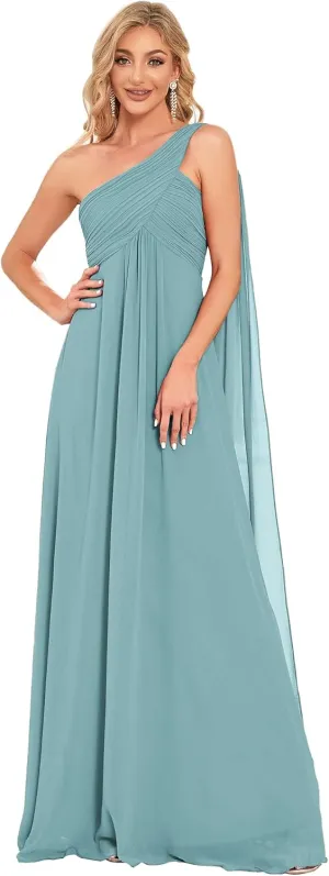 Ever-Pretty Women's Summer One-Shoulder Empire Waist Chiffon Pleated Maxi Formal Dress 09816