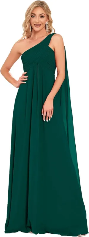 Ever-Pretty Women's Summer One-Shoulder Empire Waist Chiffon Pleated Maxi Formal Dress 09816