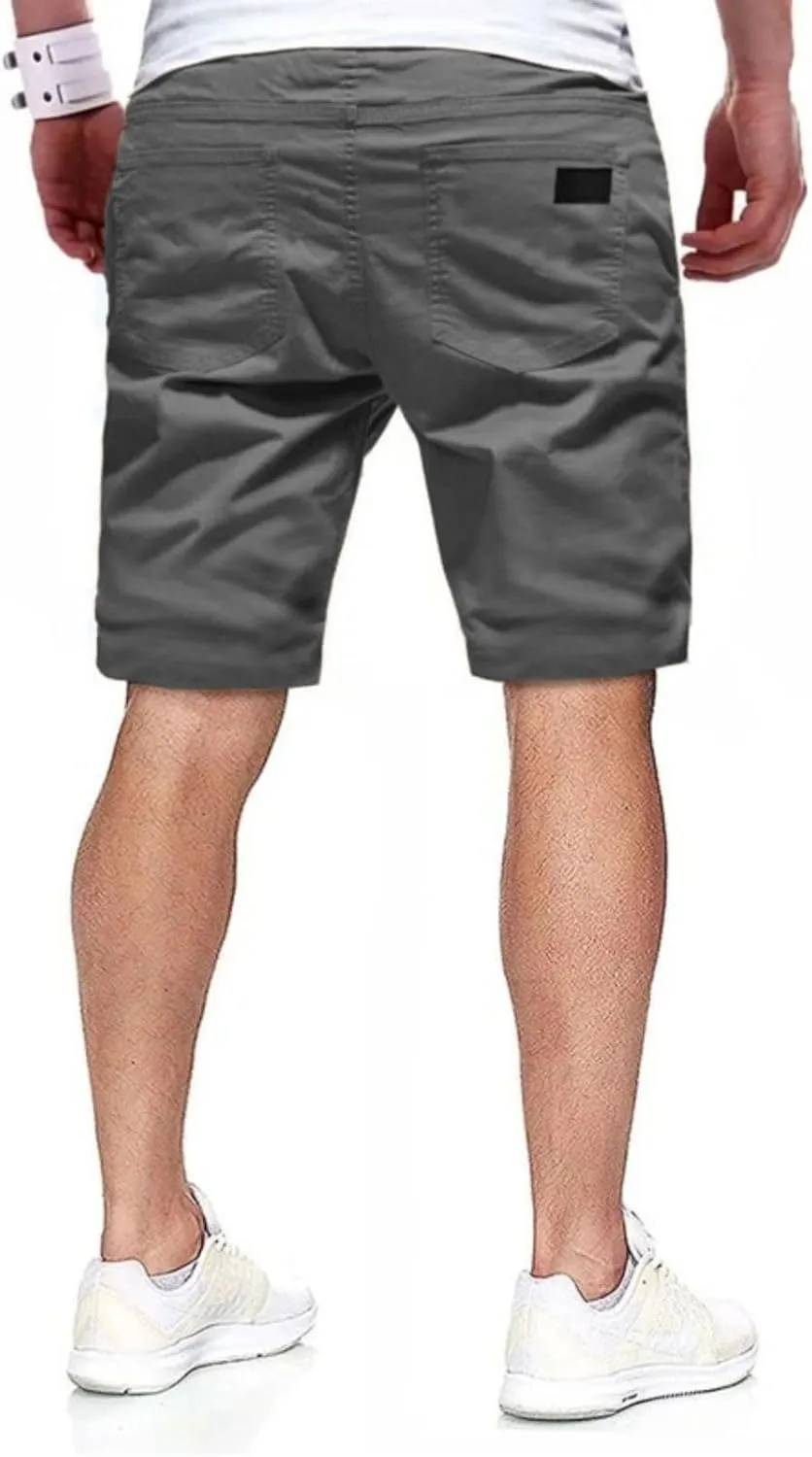 evzosrz Mens Casual Shorts Drawstring Elastic Waist Drawstring Summer Beach Stretch Twill Chino Short Pants with Pockets
