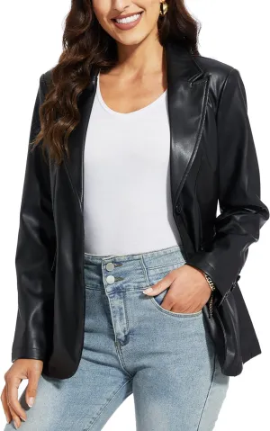 Fahsyee Women's Faux Leather Blazer Jackets, Motorcycle Oversized Moto Biker Coat Vegan Pleather Fashion