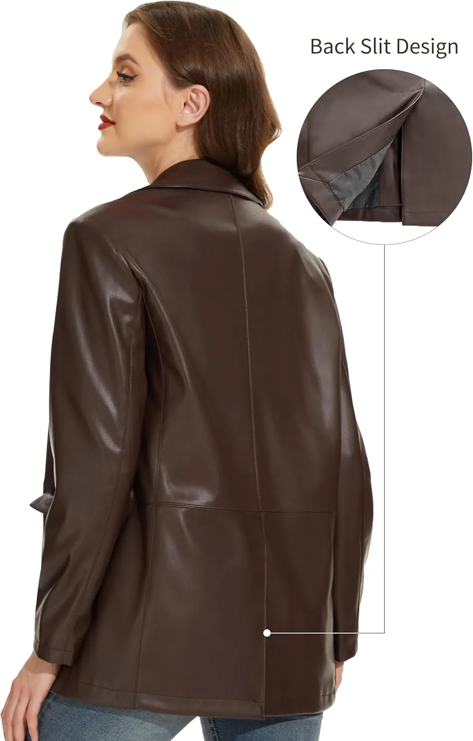 Fahsyee Women's Faux Leather Blazer Jackets, Motorcycle Oversized Moto Biker Coat Vegan Pleather Fashion