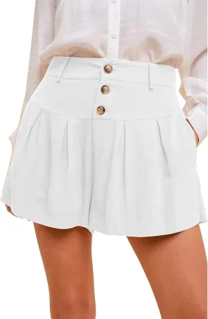 Famulily Summer Cute Shorts for Women High Waisted Linen Shorts Back Elastic Waist Pleated Wide Leg Shorts with Pockets 2024
