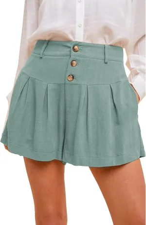 Famulily Summer Cute Shorts for Women High Waisted Linen Shorts Back Elastic Waist Pleated Wide Leg Shorts with Pockets 2024