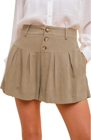 Famulily Summer Cute Shorts for Women High Waisted Linen Shorts Back Elastic Waist Pleated Wide Leg Shorts with Pockets 2024