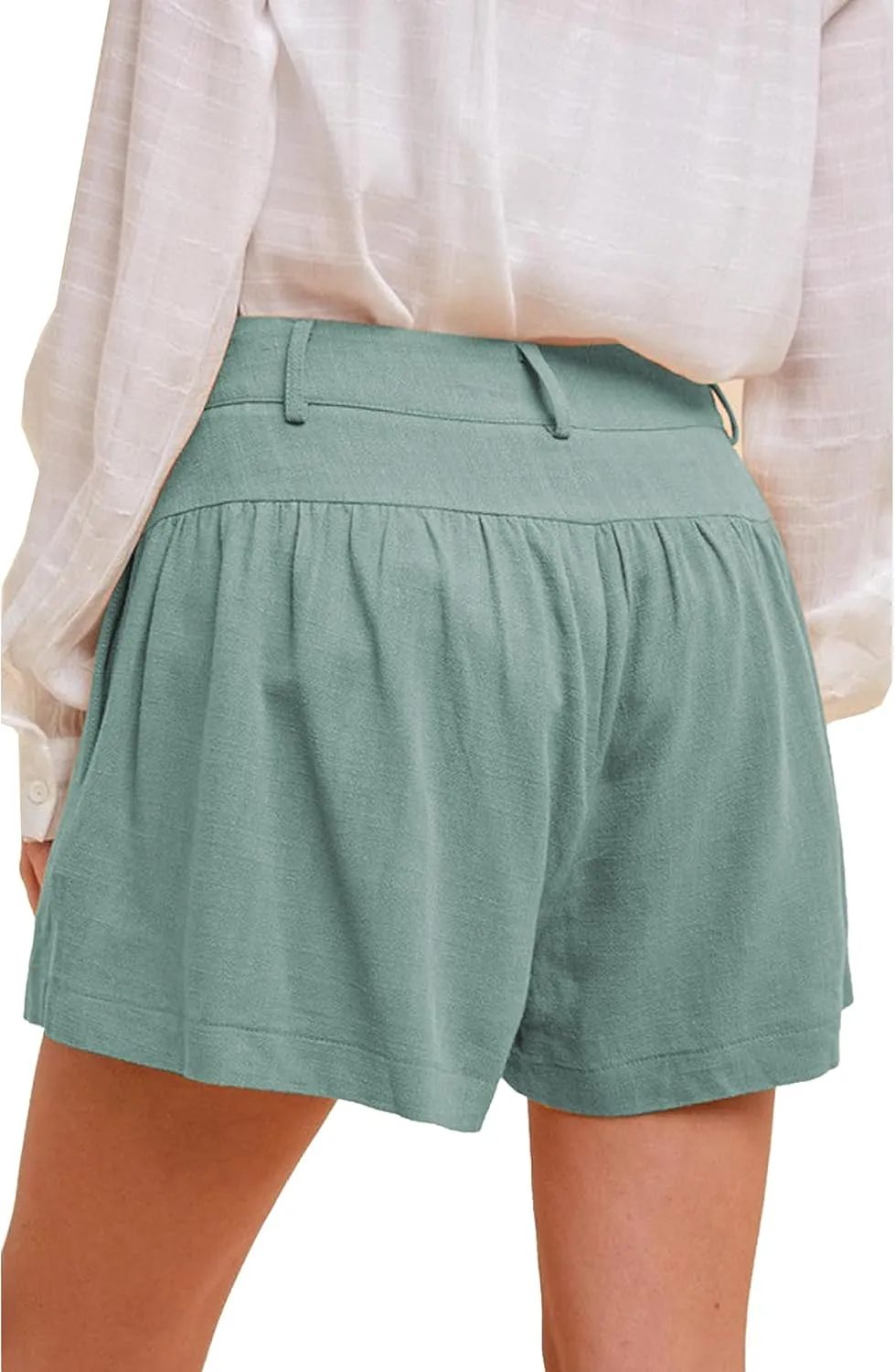Famulily Summer Cute Shorts for Women High Waisted Linen Shorts Back Elastic Waist Pleated Wide Leg Shorts with Pockets 2024