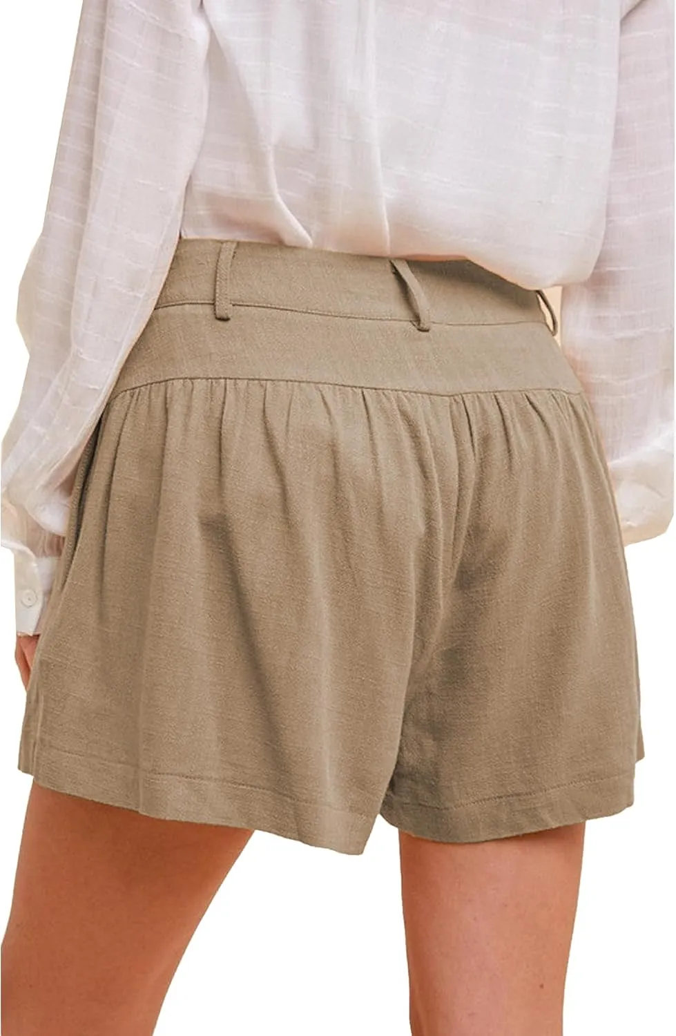 Famulily Summer Cute Shorts for Women High Waisted Linen Shorts Back Elastic Waist Pleated Wide Leg Shorts with Pockets 2024