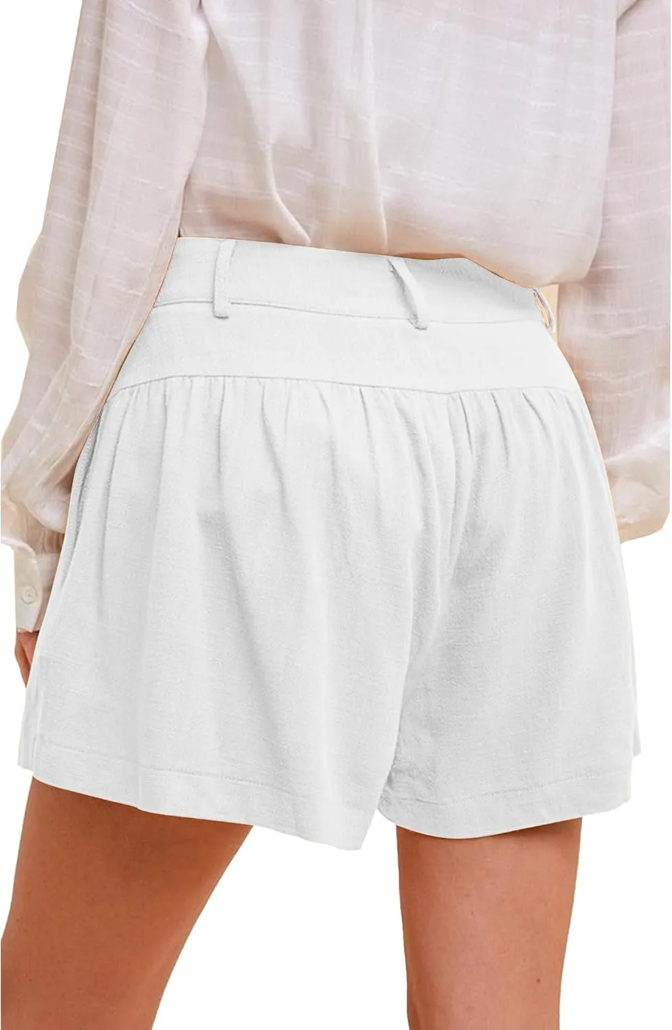 Famulily Summer Cute Shorts for Women High Waisted Linen Shorts Back Elastic Waist Pleated Wide Leg Shorts with Pockets 2024