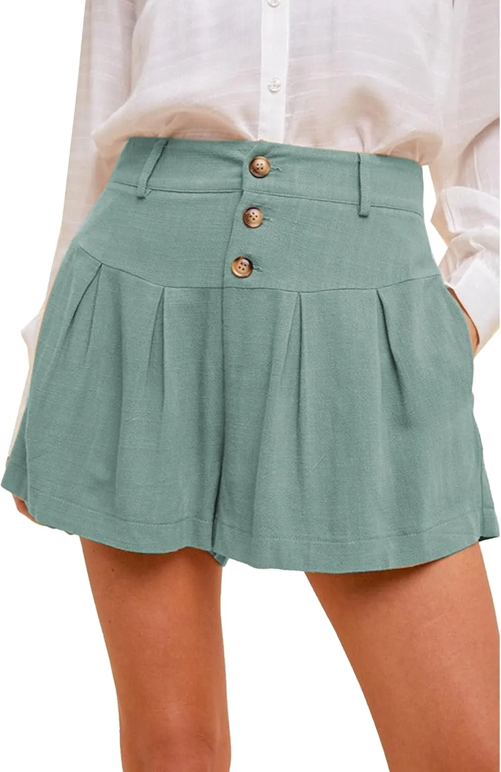 Famulily Summer Cute Shorts for Women High Waisted Linen Shorts Back Elastic Waist Pleated Wide Leg Shorts with Pockets 2024