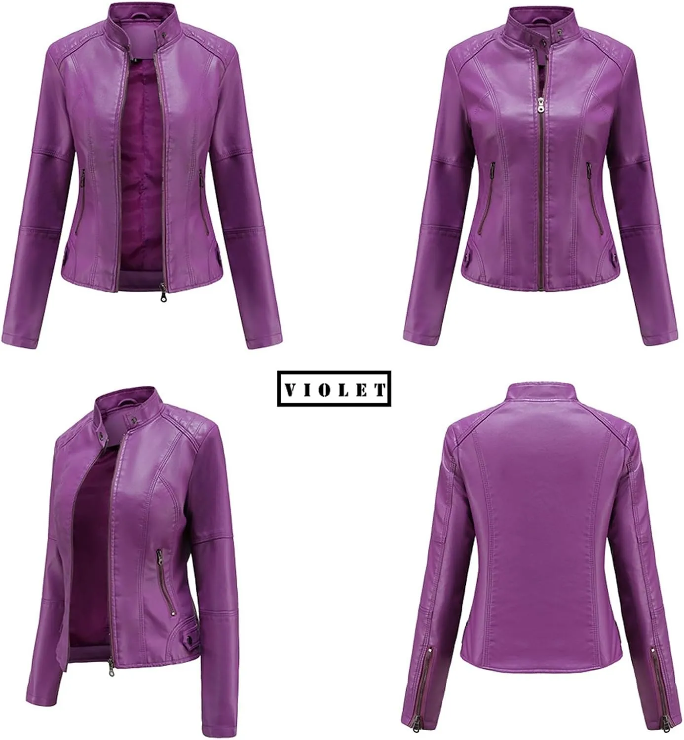 Faux Leather Jackets For Women Motorcycle PU Moto Biker Outwear CoatZip Leather Jackets For Women