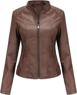 Faux Leather Jackets For Women Motorcycle PU Moto Biker Outwear CoatZip Leather Jackets For Women