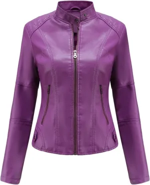 Faux Leather Jackets For Women Motorcycle PU Moto Biker Outwear CoatZip Leather Jackets For Women