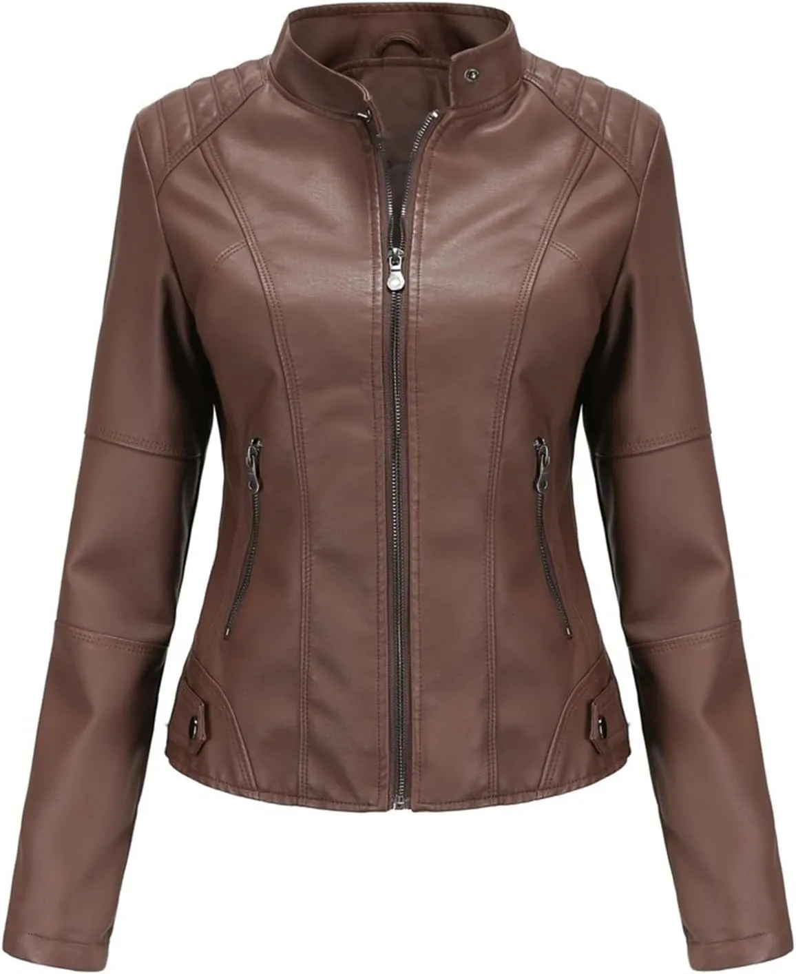 Faux Leather Jackets For Women Motorcycle PU Moto Biker Outwear CoatZip Leather Jackets For Women