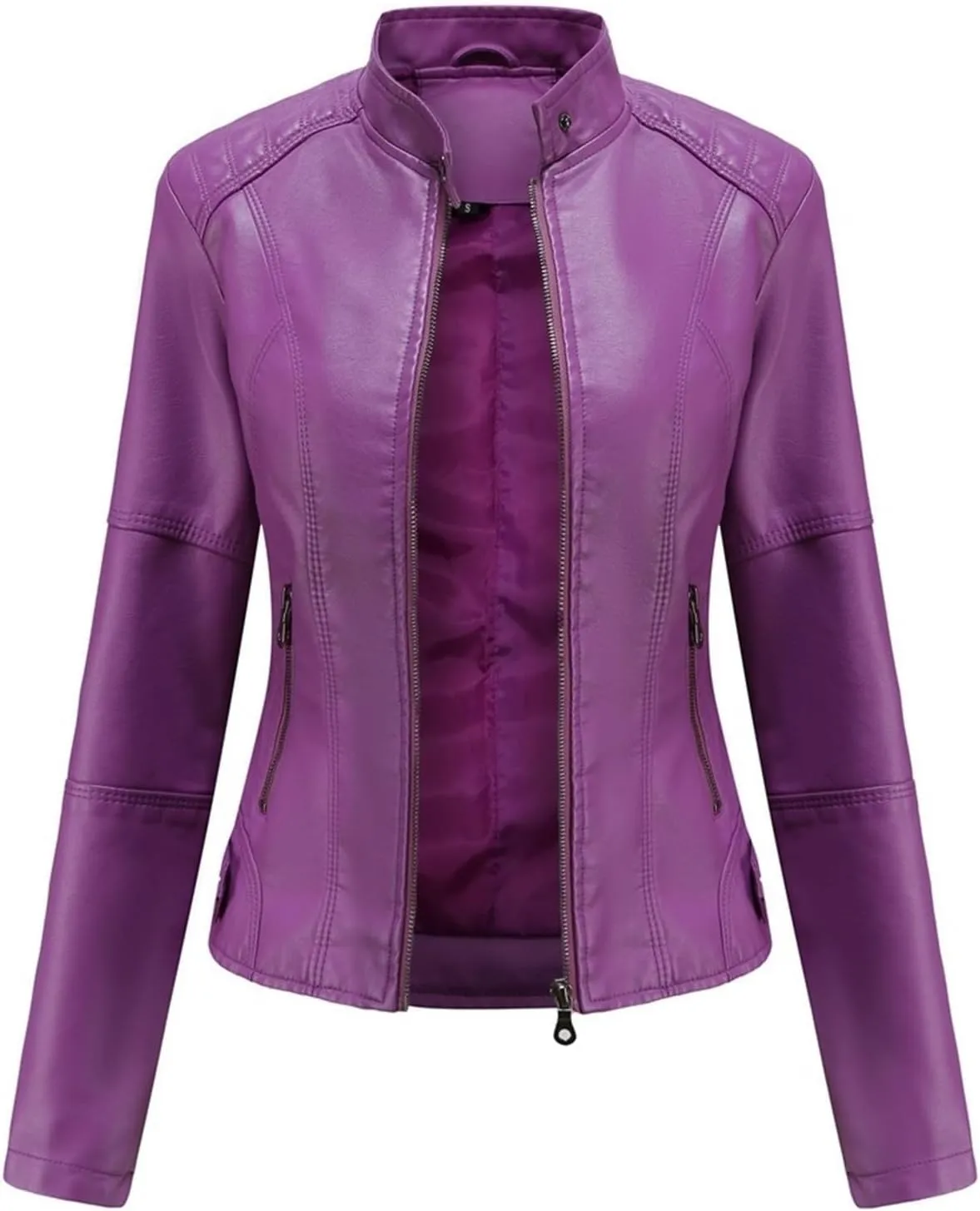 Faux Leather Jackets For Women Motorcycle PU Moto Biker Outwear CoatZip Leather Jackets For Women