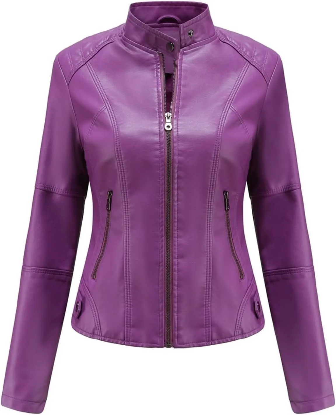 Faux Leather Jackets For Women Motorcycle PU Moto Biker Outwear CoatZip Leather Jackets For Women