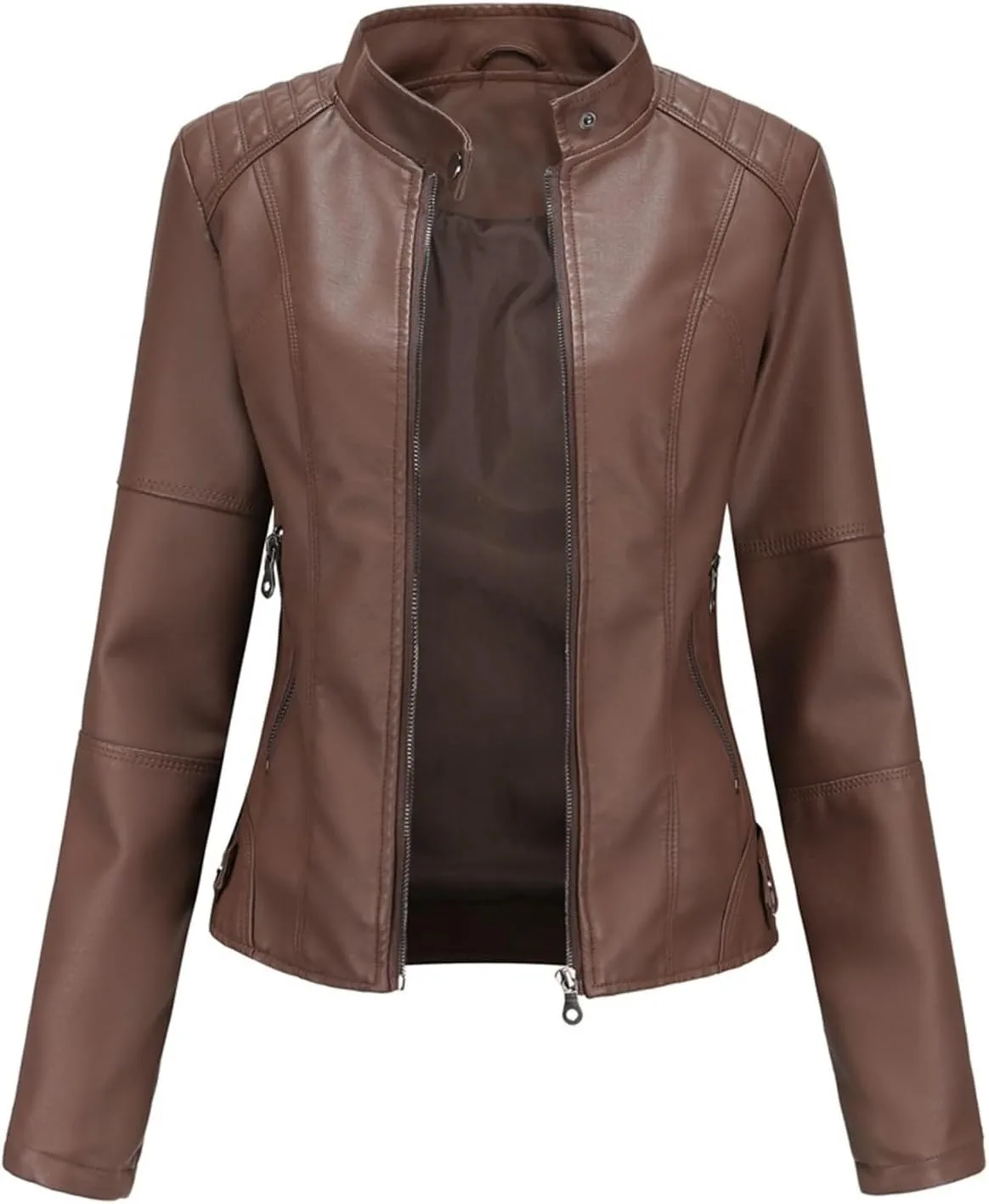 Faux Leather Jackets For Women Motorcycle PU Moto Biker Outwear CoatZip Leather Jackets For Women