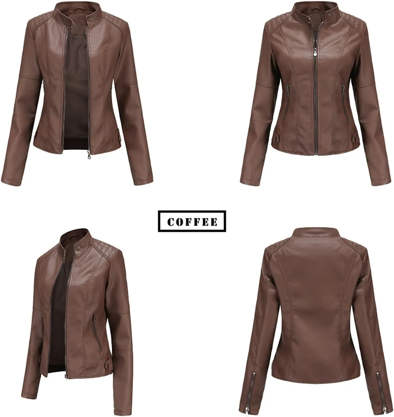 Faux Leather Jackets For Women Motorcycle PU Moto Biker Outwear CoatZip Leather Jackets For Women