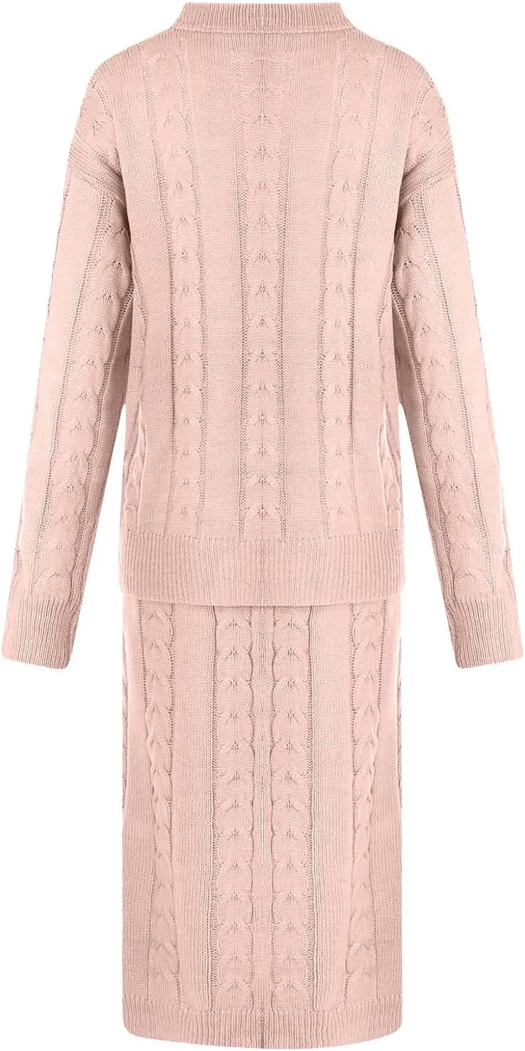 Firzero Womens Fall Outfits 2 Piece Sweater Set Rib Knit Long Sleeve Top Maxi Bodycon Skirt Casual Loose Fit Knit Dress 2024
