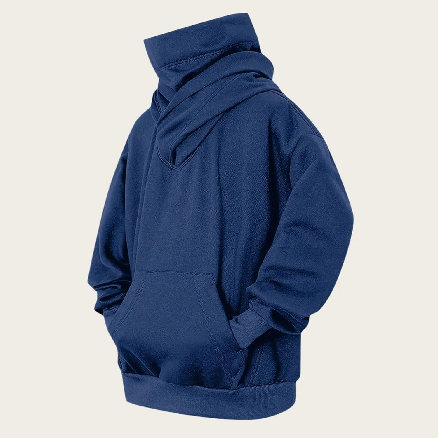 Fleece Hoodies for Men, Cowl Neck Sweatshirts Casual Long Sleeve Pullover Fall Winter Warm Loose Fit Solid Tops