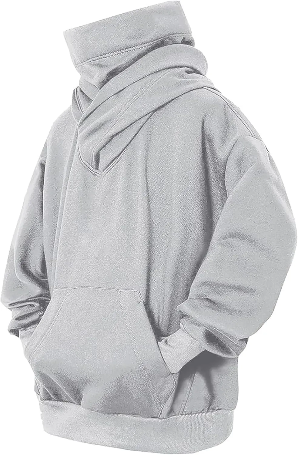 Fleece Hoodies for Men, Cowl Neck Sweatshirts Casual Long Sleeve Pullover Fall Winter Warm Loose Fit Solid Tops
