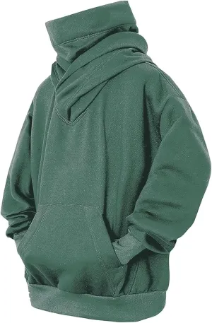 Fleece Hoodies for Men, Cowl Neck Sweatshirts Casual Long Sleeve Pullover Fall Winter Warm Loose Fit Solid Tops