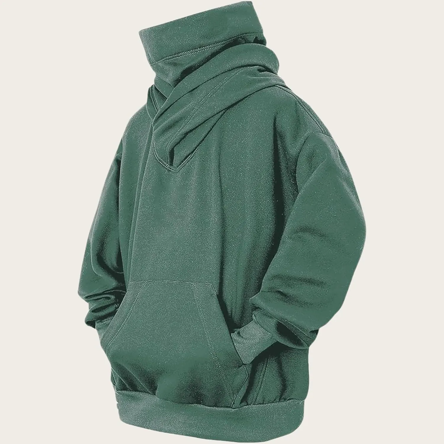 Fleece Hoodies for Men, Cowl Neck Sweatshirts Casual Long Sleeve Pullover Fall Winter Warm Loose Fit Solid Tops