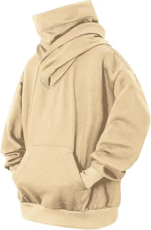 Fleece Hoodies for Men, Cowl Neck Sweatshirts Casual Long Sleeve Pullover Fall Winter Warm Loose Fit Solid Tops
