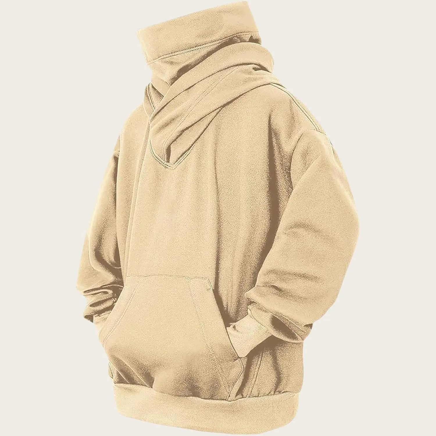 Fleece Hoodies for Men, Cowl Neck Sweatshirts Casual Long Sleeve Pullover Fall Winter Warm Loose Fit Solid Tops