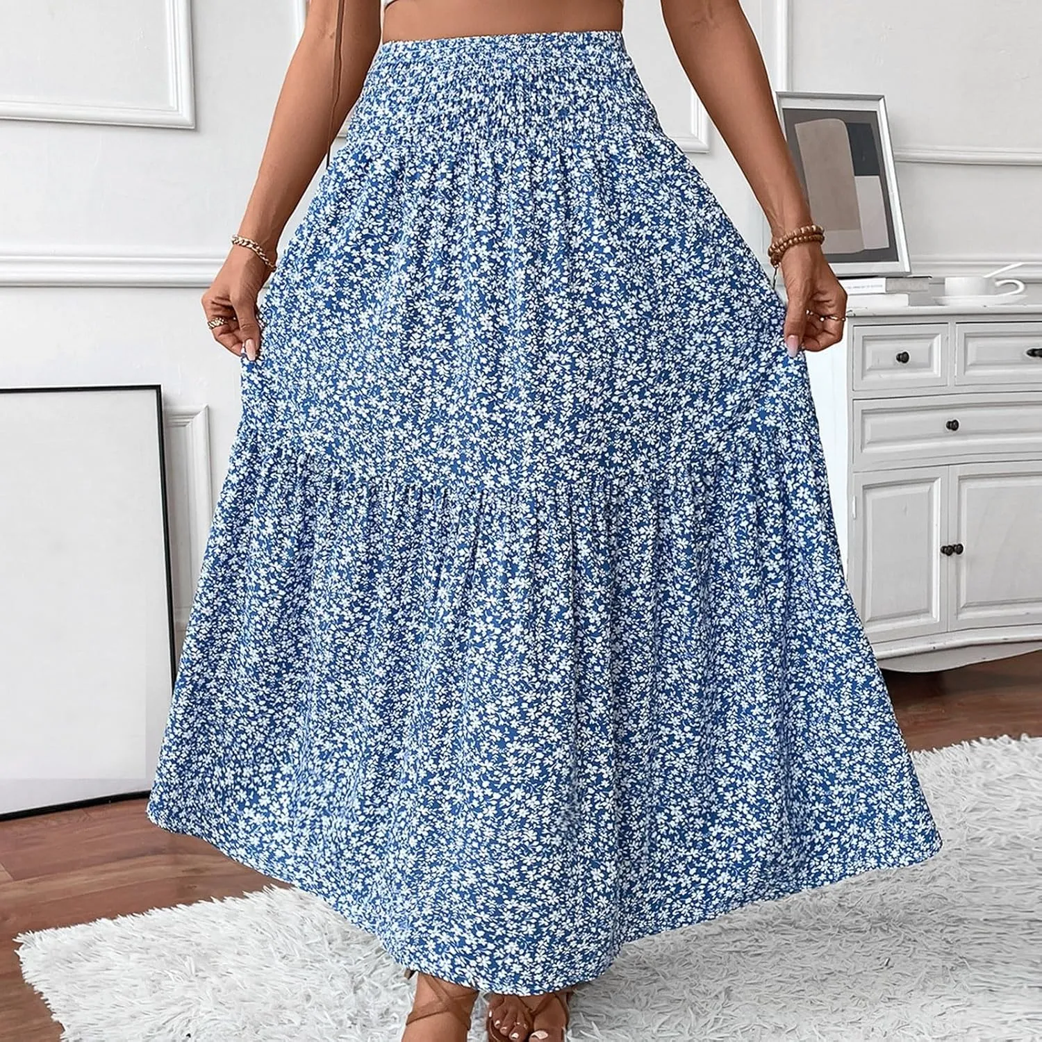 Floral Skirts for Women 2025 Boho Summer Maxi Skirts High Waisted Wrap Pleated Dresses Holiday Vacation Clothes