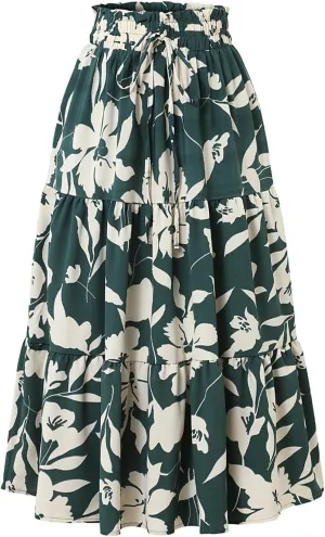 Floral Skirts for Women Swing Beach Flutter Travel Elastic Waist Going Out Smocked Country Casual Vacation Cute Skirts