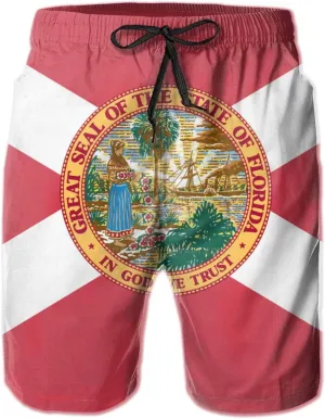 Florida Flag Swim Trunks Quick Dry Board Shorts with Mesh Lining Beach Shorts Printed Shorts Swimwear