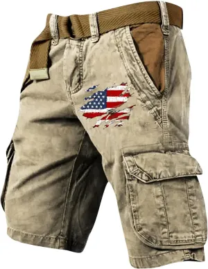 FONMA Cargo Shorts for Men 2025 Casual Outdoor Tactical Shorts SolidPatriotic Printed Distressed Washed Military Pants