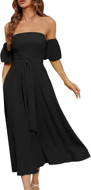 Formal Dresses for Women 2025 Summer Cotton Lantern Sleeves Dresses Swing Off Shoulder Dress Trendy Party Sundress