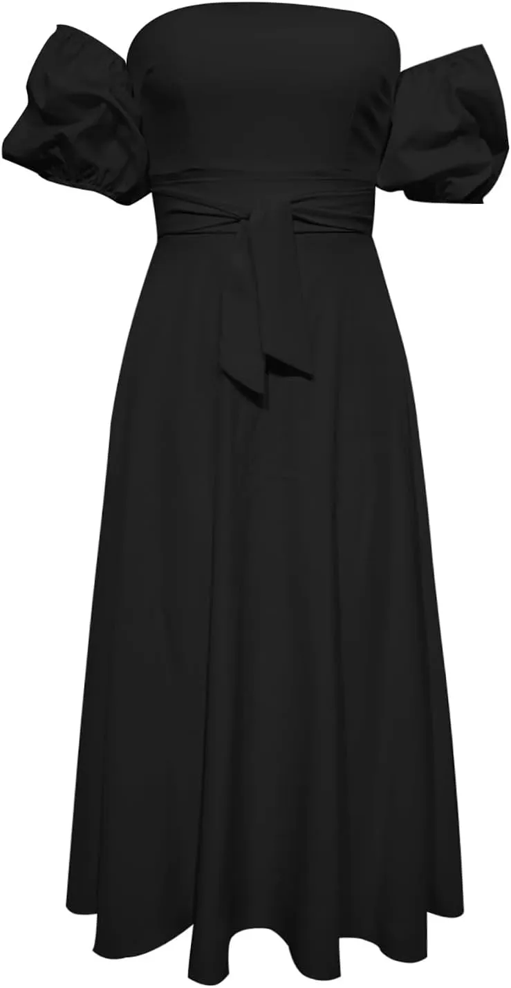 Formal Dresses for Women 2025 Summer Cotton Lantern Sleeves Dresses Swing Off Shoulder Dress Trendy Party Sundress