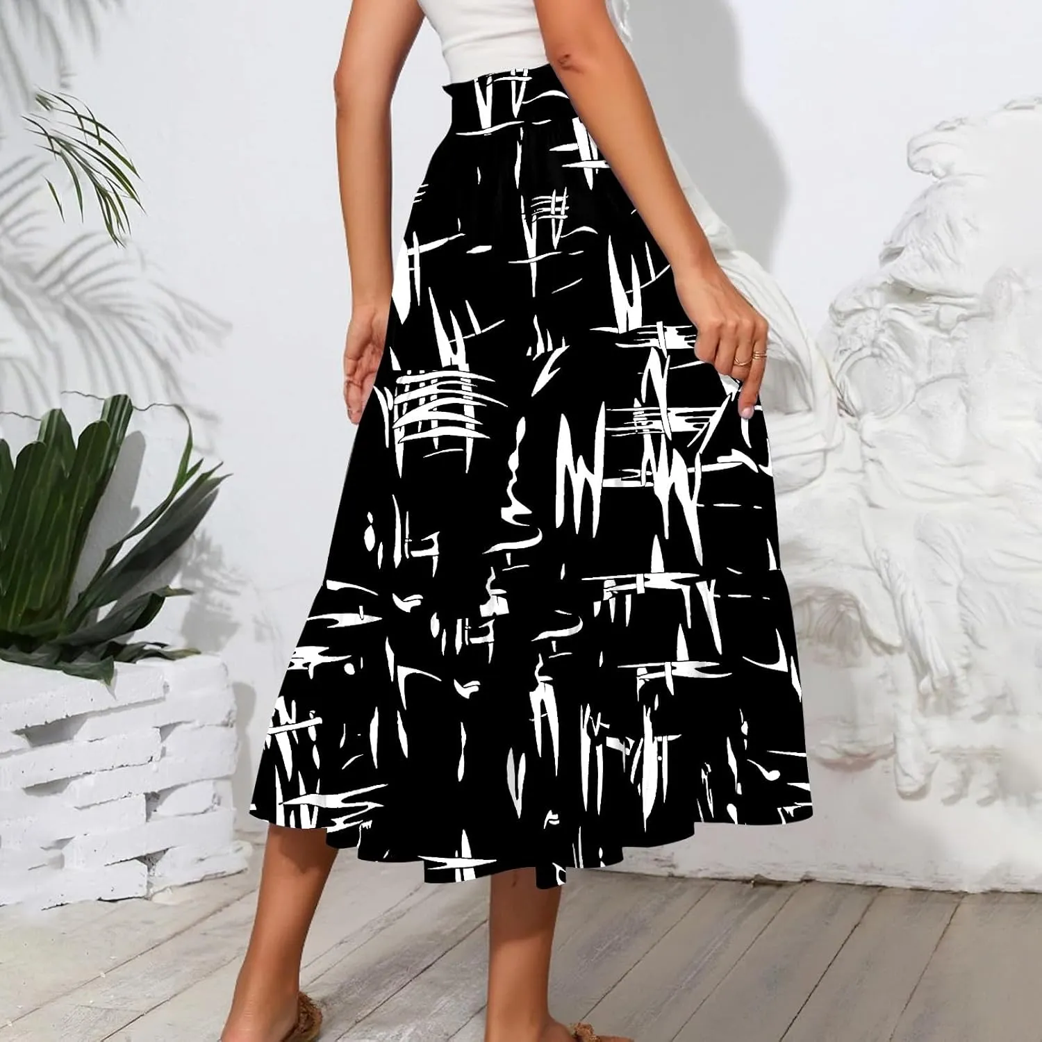 Full Summer Trendy Skirts Women Partys Flowy Expandable Waist Cosy Baggy Floral